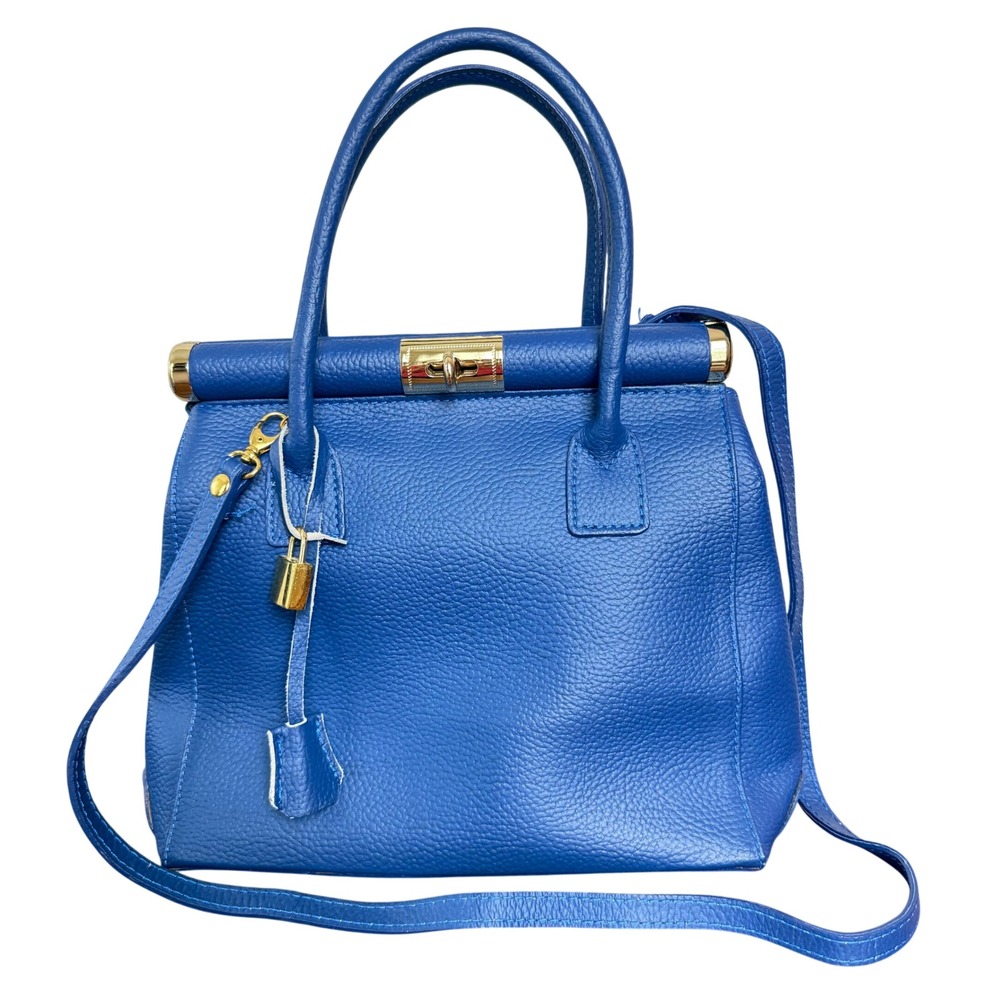 Italian Leather Satchel Quiet Luxury Y2K Cobalt Blue Top Handle Crossbody Bag